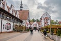 Central town square with stylized buildings at autunm day. Svetlogorsk. Kaliningrad region. Russia Royalty Free Stock Photo