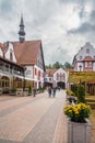 Central town square with stylized buildings at autunm day. Svetlogorsk. Kaliningrad region. Russia Royalty Free Stock Photo