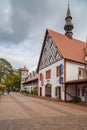 Central town square with stylized buildings at autunm day. Svetlogorsk. Kaliningrad region. Russia Royalty Free Stock Photo