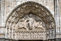 Central tympanum of the Royal portall at Cathedral Our Lady of Chartres, France Royalty Free Stock Photo