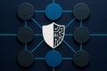 Artificial intelligence security network with shield and connected node representation Royalty Free Stock Photo