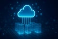 Centralized cloud computing service connecting multiple data center server stacks Royalty Free Stock Photo