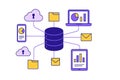 Centralized data storage and cloud connectivity for digital services illustration Royalty Free Stock Photo