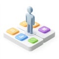 3D rendering of a person standing on a platform with application icons Royalty Free Stock Photo
