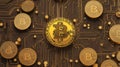 Centralized Gold BTC Surrounded by Chips Royalty Free Stock Photo