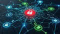 Centralized security network with interconnected lock icons Royalty Free Stock Photo
