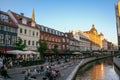 The centre of Aarhus and its canal at sunset, Denmark Royalty Free Stock Photo