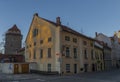 Centre of Ceske Budejovice city with old houses and towers and rivers Royalty Free Stock Photo