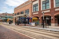 Centro Ybor Complex and colorful streetcar. Ybor City is a historic neighborhood in Tampa 2 Royalty Free Stock Photo