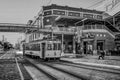 Centro Ybor Complex and colorful streetcar. Ybor City is a historic neighborhood in Tampa.. Royalty Free Stock Photo