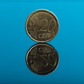 20 cents, Euro money coin on blue with reflection