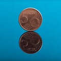 5 cents, Euro money coin on blue with reflection