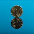 10 cents, Euro money coin on blue with reflection