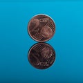 2 cents, Euro money coin on blue with reflection