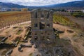 Centum Cellas mysterious ancient tower drone aerial view in Belmonte, Portugal