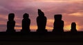 Moais in Silhouette at Sunset in Rapa Nui