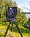 Retro vintage classic large format Certo x 12 cm camera on tripod with shutter and lens visible