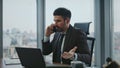 Ceo arguing phone call sitting office feeling despair closeup. Man yelling phone Royalty Free Stock Photo