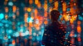 A CEO remotely monitoring their business operations through a holographic dashboard displaying realtime data and