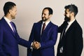 CEOs shake hands on light grey background. Business and compromise Royalty Free Stock Photo