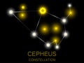 Cepheus constellation. Bright yellow stars in the night sky. A cluster of stars in deep space, the universe. Vector illustration