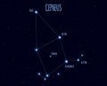 Cepheus constellation, vector illustration with the names of basic stars Royalty Free Stock Photo