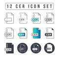 CER File Format Icon Set. 12 CER icon set Royalty Free Stock Photo