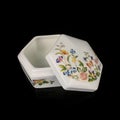 Ceramic antique jewelry box with floral patterns.