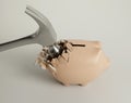 Hammer Smashing Ceramic Piggy Bank Royalty Free Stock Photo