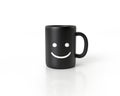 Ceramic black coffee cup with smile face drawing. three dimensional illustration Royalty Free Stock Photo