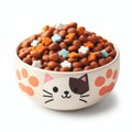 Cat-Themed Pet Bowl with Food