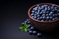 Ceramic bowl brims with delectable, sweet blueberries a vegan delicacy