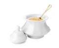 Ceramic bowl with brown sugar and spoon isolated Royalty Free Stock Photo