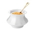 Ceramic bowl with brown sugar and spoon isolated on white Royalty Free Stock Photo