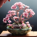 Primrose Bonsai: Hand-painted Pink Bonsai Tree In Zbrush Style