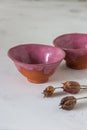 Ceramic bowl handmade. Pink and brown little bowls Royalty Free Stock Photo