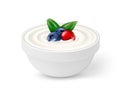 Ceramic bowl of white yogurt with berries