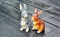 Ceramic bunny toys on a floor