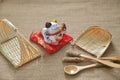 Ceramic cat new year cutlery furnishing Royalty Free Stock Photo