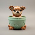 Ceramic Chihuahua Flowerpot: Handmade Glazed China Dog Food Shaped Design
