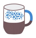 Ceramic coffee mug with blue splash design, brown texture, blue handle. Modern kitchenware and trendy drinkware vector