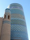 Ceramic colored large minaret Kalta Minor of Khiva in Uzbekistan.