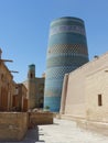 Ceramic colored minaret Kalta Minor of Khiva in Uzbekistan.
