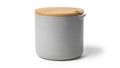 Ceramic container with wooden lid on white background isolated on white background Royalty Free Stock Photo