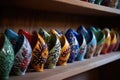 ceramic cornucopias painted by children on a shelf