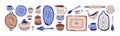 Ceramic crockery, kitchen ware set. Ceramics, handmade pottery. Painted tableware, dishes, cup, jug, teapot, plate. Hand