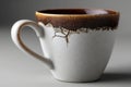 Ceramic cup with cracks showing intricate texture and aged appearance on a plain background