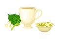 Ceramic Cup with Hot Lime Tea and Small-leaved Linden or Tilia Cordata Blossom Rested Nearby Vector Illustration Royalty Free Stock Photo