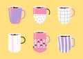 Ceramic cup hot tea coffee art ornament set vector Royalty Free Stock Photo