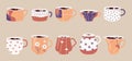 Ceramic cup hot tea coffee art ornament set vector Royalty Free Stock Photo